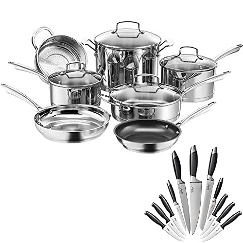 Cuisinart 89-11 Professional Series Stainless Steel Cookware 11 Piece Set Bundle With Deco Chef Gourmet 12 Piece Stainless Steel Knife Set With Storage Block #TOP4
