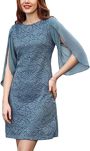 Womens Lace Cocktail Dresses Shift Formal Party Bride Dress Gray Blue M
