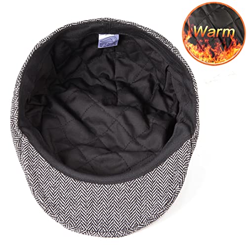 LADYBRO 1920s Flat Cap Men Wool Blend Irish Tweed Hat Warm (Quilted, Grey, S/M, 7 1/4)