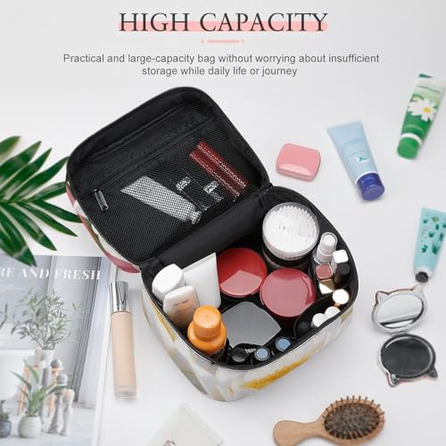 Bolsa de cosméticos portátil e impermeable con cremallera y asa resistente 4