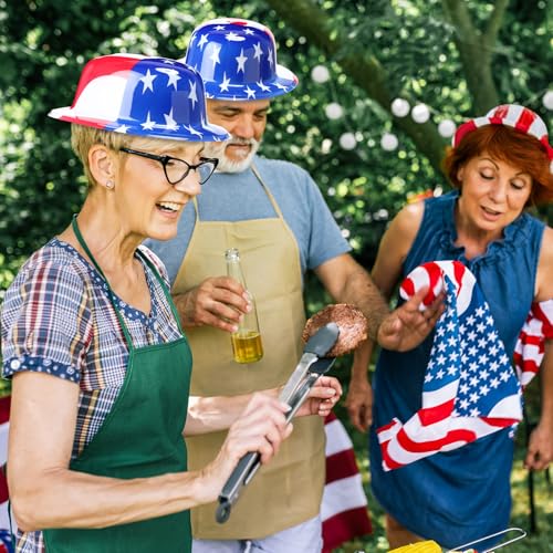 Image of Shyyween American Flag Plastic Hats Patriotic 4th of July USA Party Accessories Red White and Blue Hats for Independence Day
