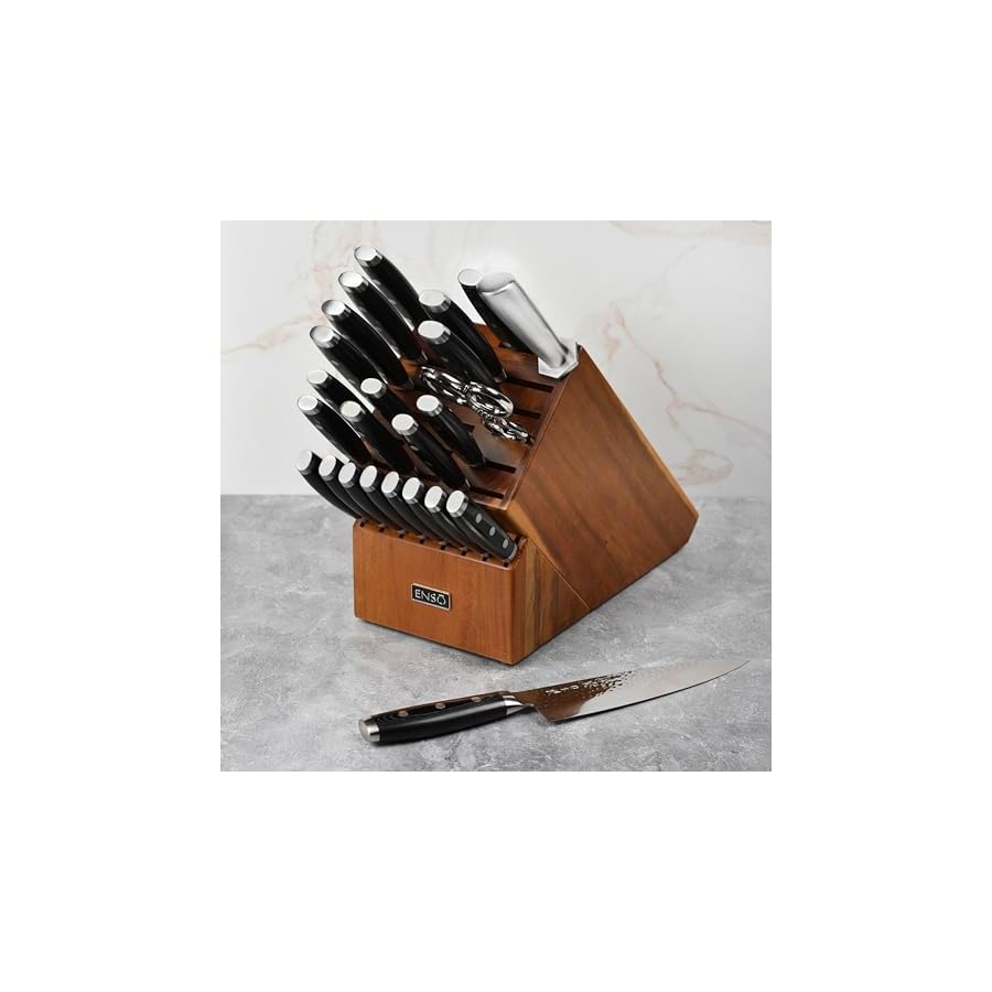 Enso-Knife-Set-Made-in-Japan-HD-Series-VG10-Hammered-Damascus-Japanese-Stainless-Steel-with-Acacia-Knife-Block-25-Piece Enso Knife Set - Made in Japan - HD Series - VG10 Hammered Damascus Japanese Stainless Steel with Acacia Knife Block - 25 Piece