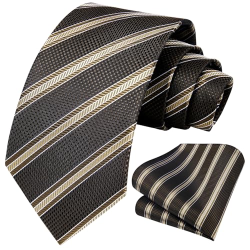 Image of HISDERN Ties for Men Solid Houndstooth Neckties Handkerchief Formal Business Tie & Pocket Square Set Wedding Party