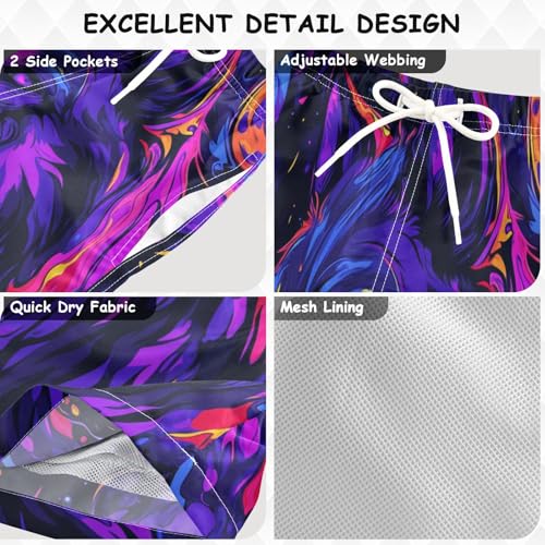 Boys Beach Board Shorts Wolf Galaxy Purple Swim Trunk Teen Swimwear3