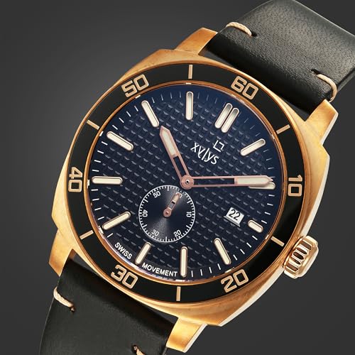 Image of Xylys Patina Quartz Analog Black Dial Black Leather Strap Watch for Men