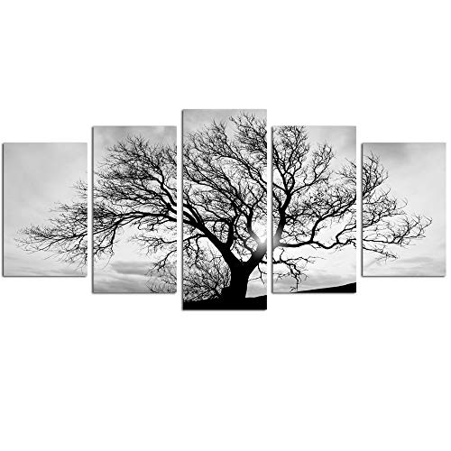 LevvArts Black and White Tree Canvas Wall Art Great Sunset Shot Pictures Print on Canvas Nature Winter Landscape Painting Modern Home Living Room Bedroom Decor