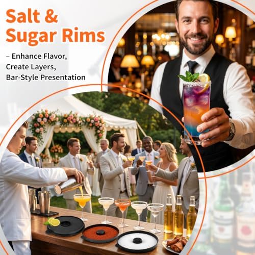 TonJin 3-Tier Margarita Salt Rimmer Set with 2 Sponges: Black Stackable Cocktail Glass Rimmer Holds Lime Juice Salt Sugar, Dishwasher Safe Bar Accessories for Bartenders and Home Bars — view 7