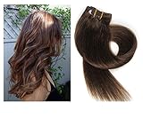 Clip in Hair Extensions Human Hair Extensions 7 Pieces 70g Per Set Clip on Hair Extensions Chestnut Brown Silky Straight Weft Remy Real Hair (20 inches, #6)