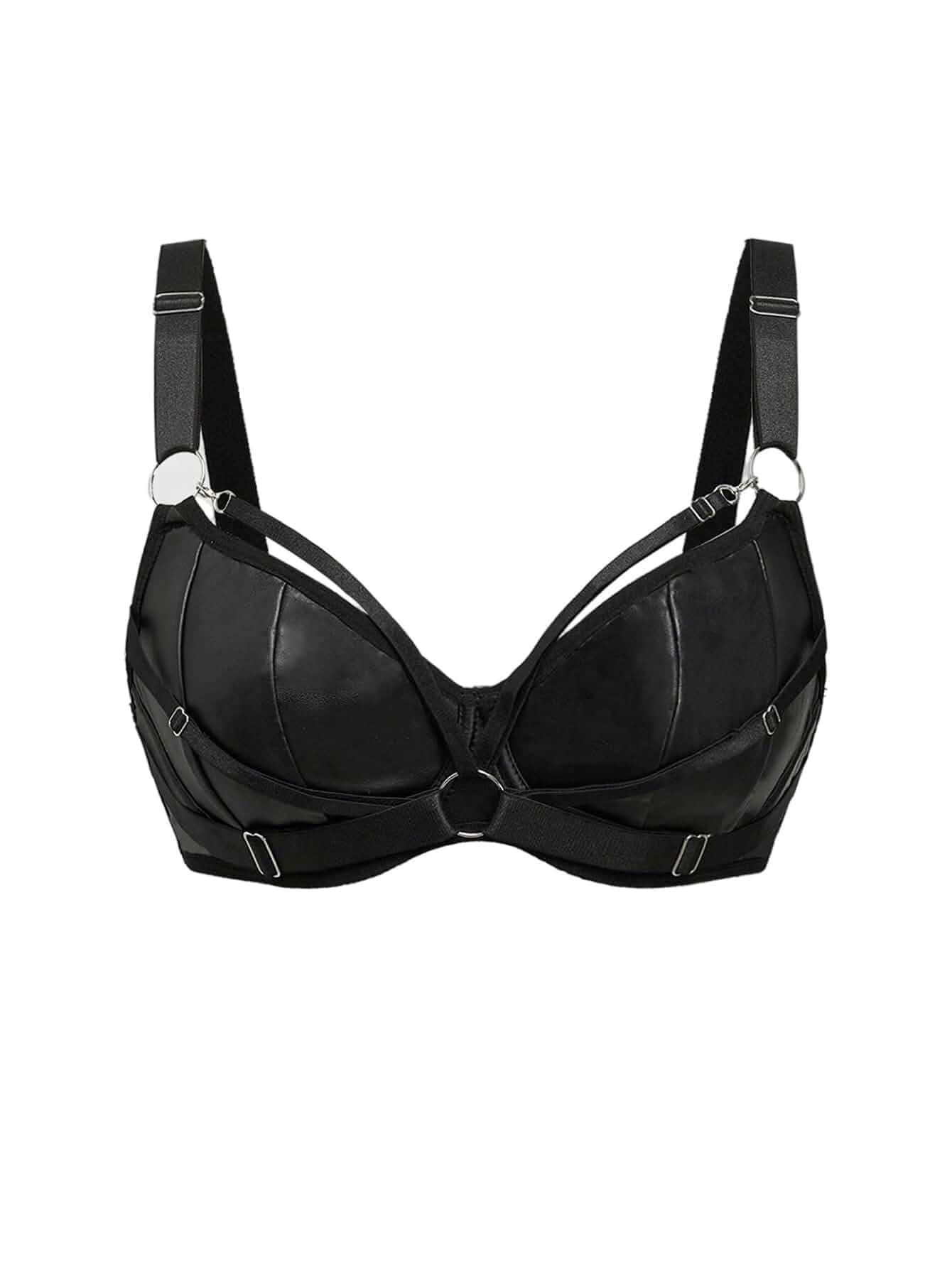 SweatyRocks Women's Grunge Punk Leather Bra Cut Out Push Up Underwire Bras Leather Bralette, Leather Lingerie, Party Rave Concert Outfit, Y2k Goth Gothic Bra