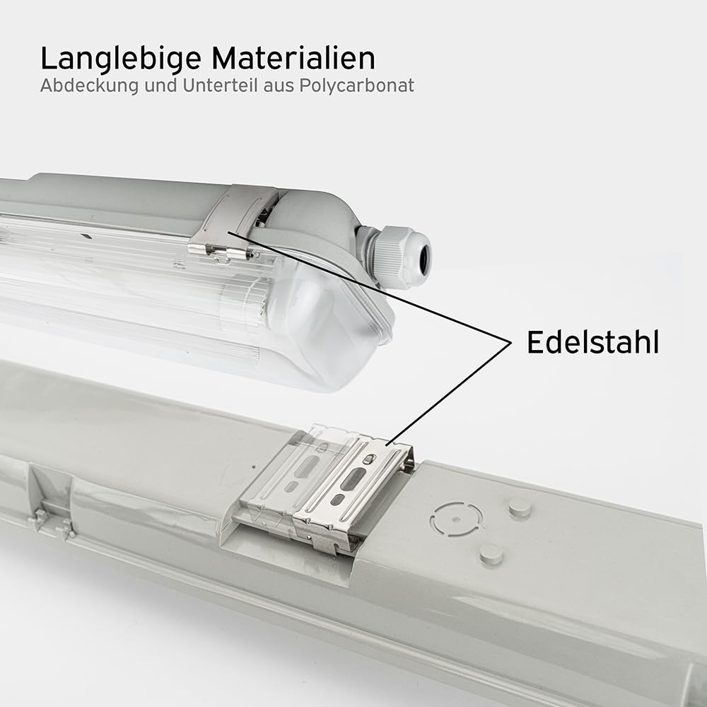 NCC-Licht LED Feuchtraumleuchte Wannenleuchte 120cm IP65 2 x 18W T8 4000K Neutralweiß durchgangsverdrahtet, Deckenlampe für Keller Werkstatt Garage mit Sensor
