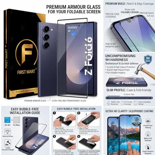 Image of FIRST MART Tempered Glass for Samsung Galaxy Z Fold 6 5G with Black Camera Ring Guard & Installation Kit | HD Clear Edge-to-Edge Screen Protector, Scratch Resistant, Case-Friendly | Pack of 1