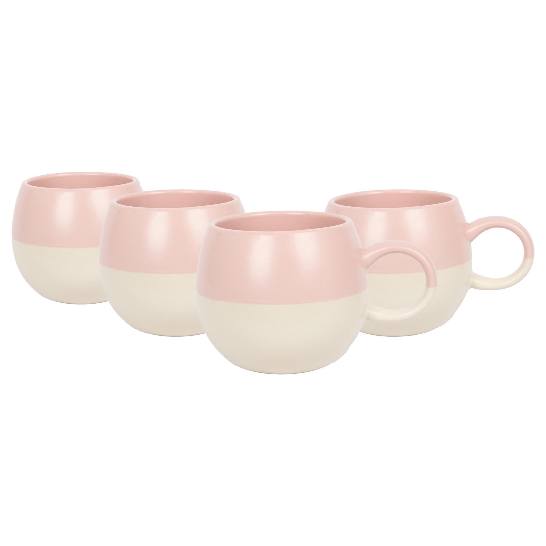 Nicola Spring Stoneware Mugs - 340ml - Dusty Pink - Pack of 4 - Sphere Glazed Ceramic Coloured Mugs Kitchen Stoneware Latte Tea Cups Latte Colourful Coffee Cups for Tea, Hot Chocolate, Coffee