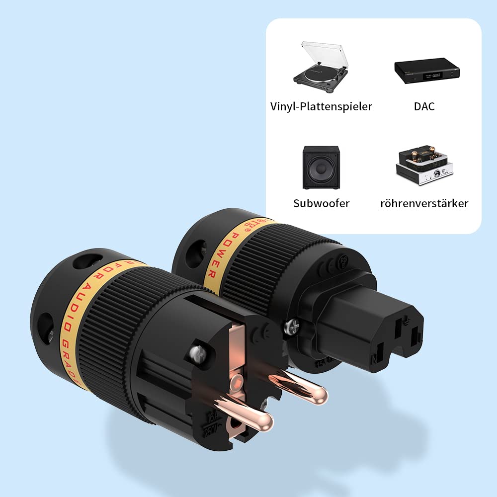 Tertullus 1 paio di connettori Schuko Full Pure Rame High-End Hifi SCHUKO Schuko Spina di alimentazione IEC presa per dispositivi a freddo (VE501+VF501)