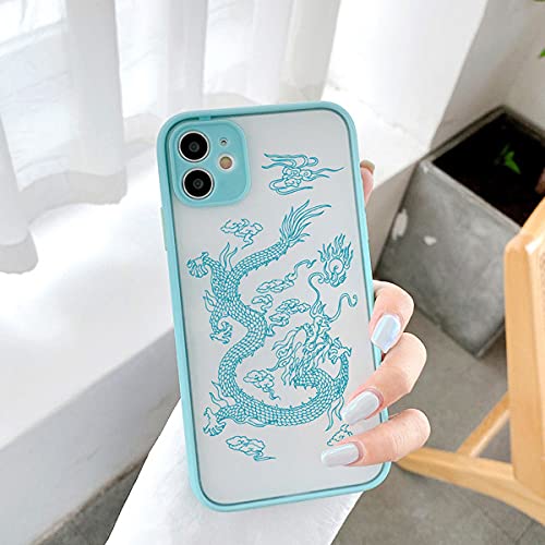 TUPODE Funda de teléfono Black Dragon para iPhone 11 7 8 Plus X XR XS 12 13 14 Pro MAX Plus SE 2020 Carcasa Trasera Dura de Animal, Mint Dragon 1, para iPhone XR