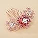 Chargances Luxury Sparkly Flower Rhinestone Hair Comb with Long Teeth Bridal Wedding Pink Floral Crystal Hair Side Comb Hair Accessories Headpiece for Women and Girls (Pink)