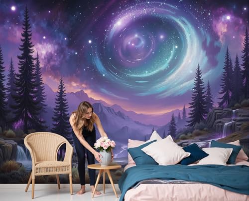 Papier peint panoramique violet vortex galactique décor mural luxe 3D - 6
