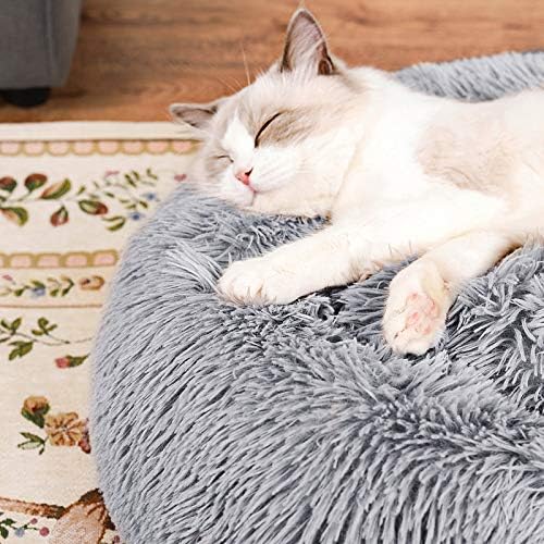 Plush Donut Pet Bed,Dog Cat Round Warm Cuddler Kennel Soft Puppy Sofa,Luxury Cat Cushion Bed Sleeping Bag Orthopedic Relief and Improved Sleep,Anti-Slip Bottom,Machine Washable (XL-27.6" x 7.9", Grey)
