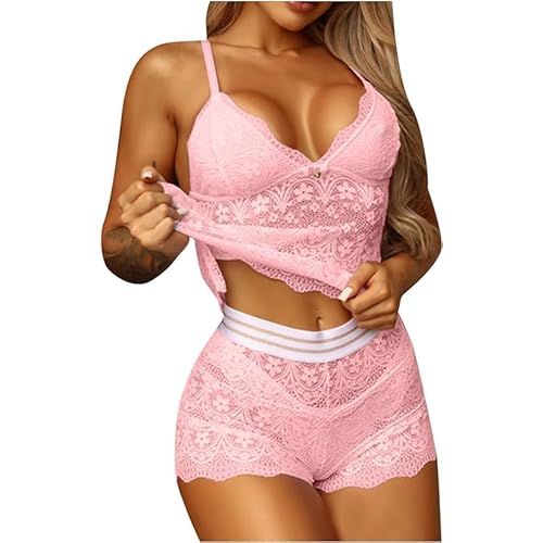 Sexy Sheer Floral Lace Pajamas Lingerie Set High Waist Sleepwear Bra and Panty 2 Piece Nightwear Underwear Cami Shorts