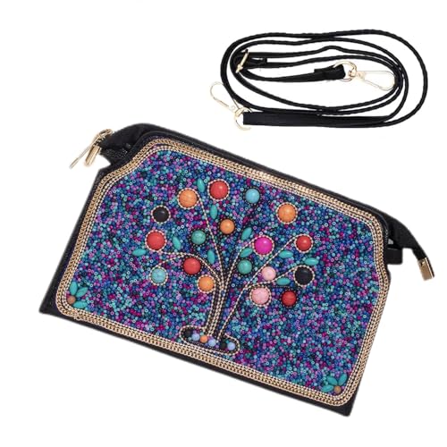 Boho Style Beaded Crossbody Bag for Women, Small Shoulder Bag, Beaded design Cell Phone Wallet Purse, Adjustable Strap