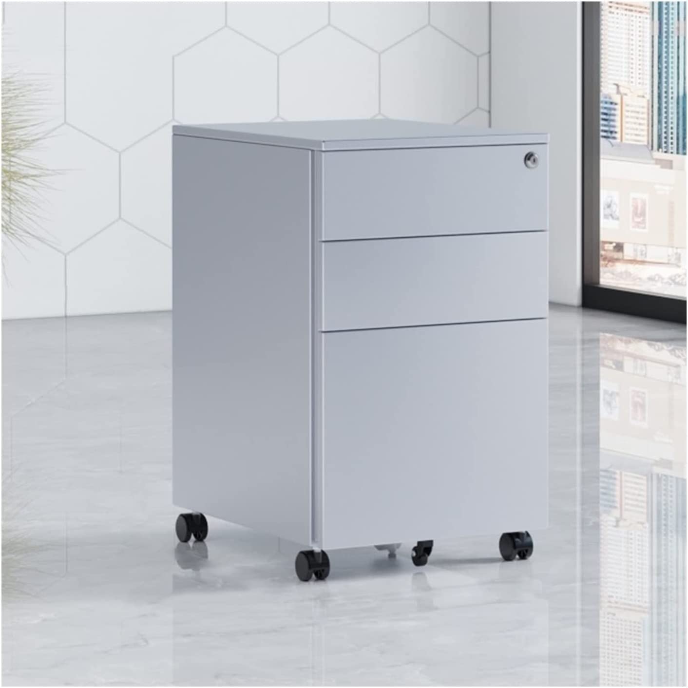 ASerZenith Igh Quality Steel Three Drawer Lockable File Cabinet With Wheels And Push Handle,C