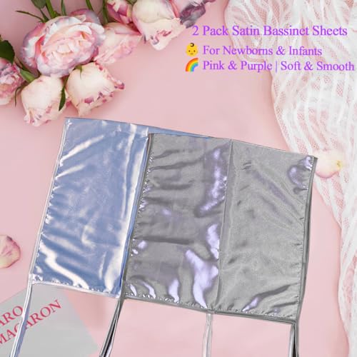 Image of 2 Pcs Satin Bassinet Sheet Baby Hair Protect Soft Silk Feeling Sheet Baby Bassinet for Rectangle Cradle Pad Mattress Newborn Infant (Blue+Grey)
