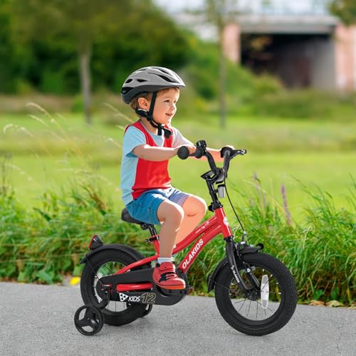 Image of Olakids Kids Bike, 12 14 16 18 Inch Toddlers Bike with Training Wheels Safety Bell Adjustable Seat and Handlebar, Handbrake and Coaster Brake, Children's Bicycle for Boys Girls