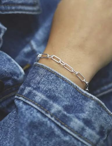 Waitsoul Silver Bracelet For Women 3Mm Diamond-Cut Paperclip Chain Bracelet For Men 8.5 Inch #TOP2