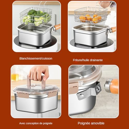 Friteuse Avec Panier, Friteuse Multifonction Grande Capacité, En Acier Inoxydable Anti-Éclaboussures pour Poulet et Frites – Image 5