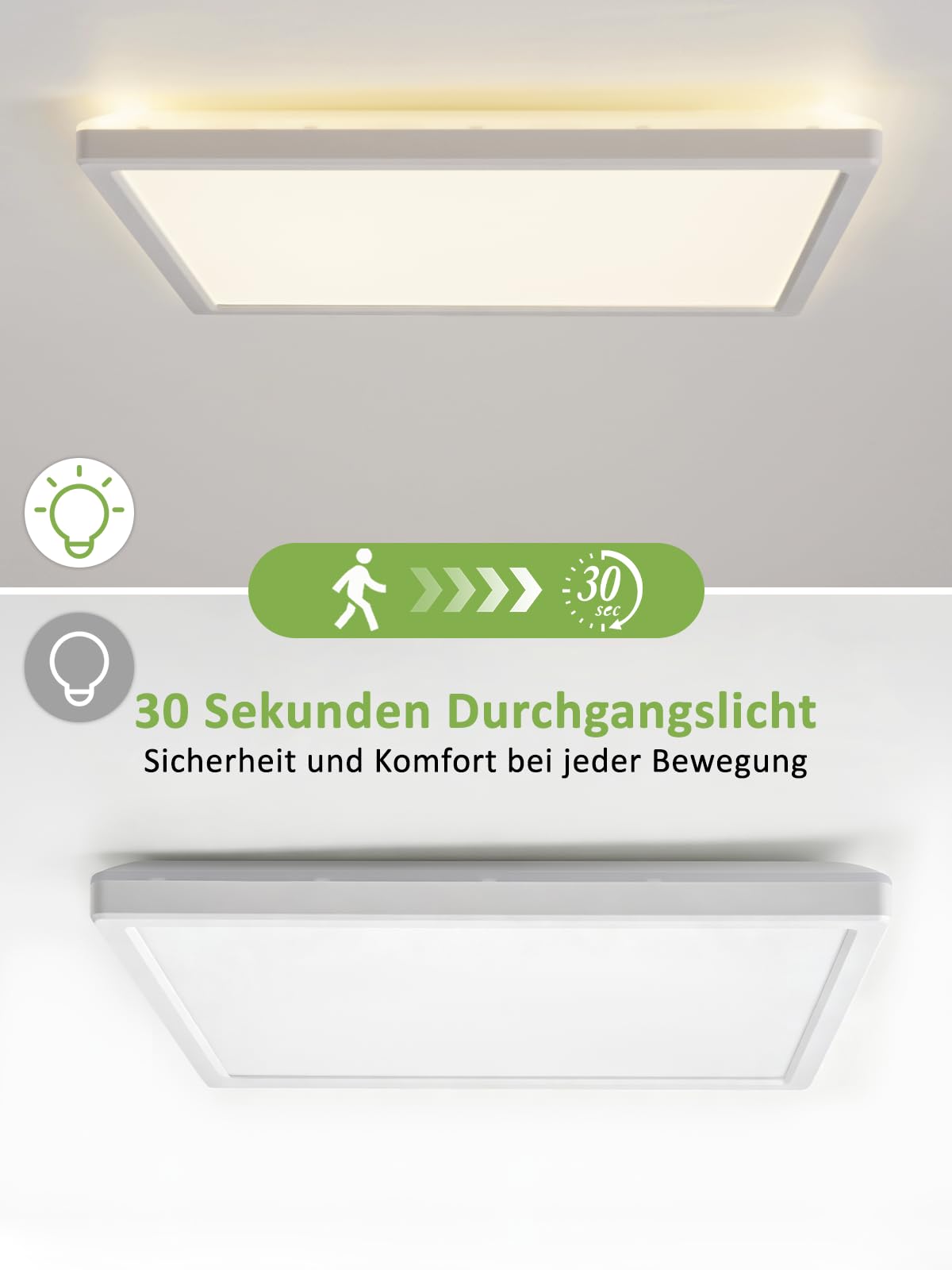 CBJKTX Plafonnier LED avec détecteur de mouvement carré 30x 0cm 18W 4000K