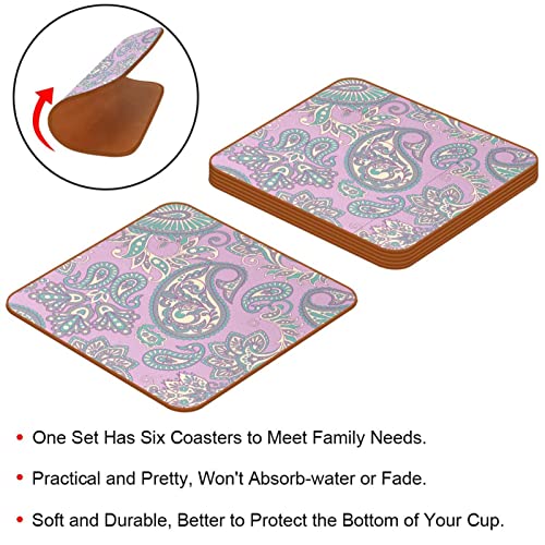 Dessous de verre carrés antidérapants fleur ethnique rétro lavables x6