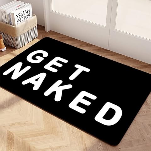 Black Quick Dry Bath Mat, Get Naked Absorbent Non-Slip Bathroom Rugs Thin fit Under Door Bathroom Floor Mats for Bathtub, Shower Room, Sink 15.7"x23.6"… Cover