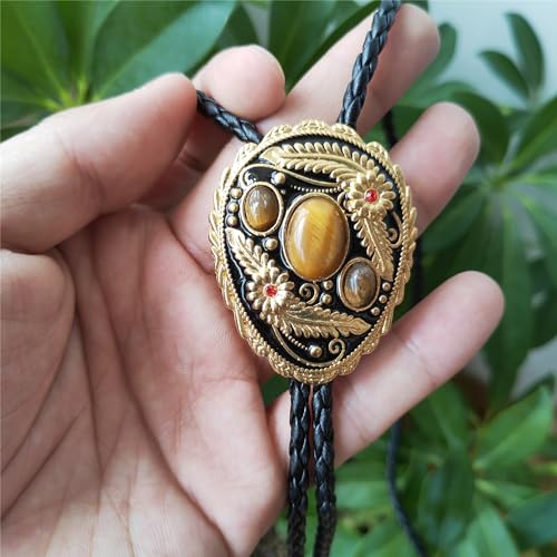 Image of Turquoise Agate Granite BOLO Tie for Men Women Leather Wedding Necklace Western Cowboy Necktie