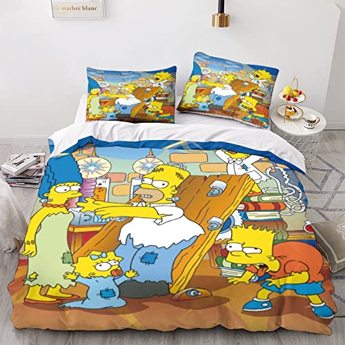 The Simpsons Juego De Ropa De Cama The Simpsons Funda De Edredon 3D con Cierre De Cremallera,Microfibra Suave Y Cómodo para Niños Y Niñas Double(200x200cm)