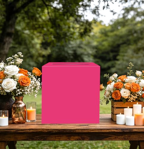 Image of SietDESEO Hot Pink Card Box for Graduation Large Cardboard Gift Card Box Holder for Wedding Reception Birthday Graduation Baby Shower Raffle Ticket Box with Slot