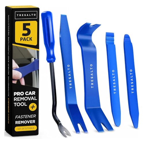 Tresalto Auto Trim Removal Tool Kit - 5 Piece Set for Dash, Door Panel, Clip Remover - Scratch-Resist Nylon Pry Tools for Interior Car Trims Work - Panel Prying Tools Included - Blue