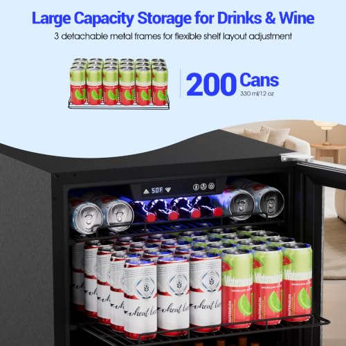 Image of 24 Inch Beverage Refrigerator with Glass Door, 200-Can Drink Cooler Fridge