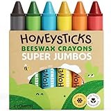 Honeysticks Super Jumbo Crayons (6 Pack) - 100% Pure Beeswax, Non Toxic Crayons for Toddlers 1-3, Extra Large Crayon Size, Easy to Hold and Use, Unbreakable Toddler Crayons, Eco-Friendly