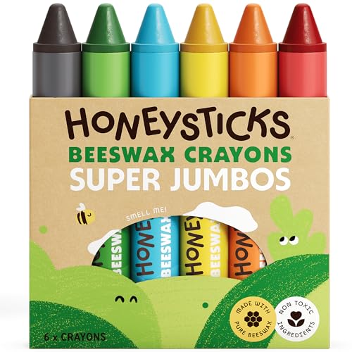 Image of Honeysticks Super Jumbo Crayons (6 Pack) - 100% Pure Beeswax, Non Toxic Crayons for Toddlers 1-3, Extra Large Crayon Size, Easy to Hold and Use, Unbreakable Toddler Crayon, Eco-Friendly