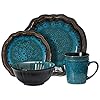 Elama stoneware round oval dinnerware dish set ocean blue  urban country home decor