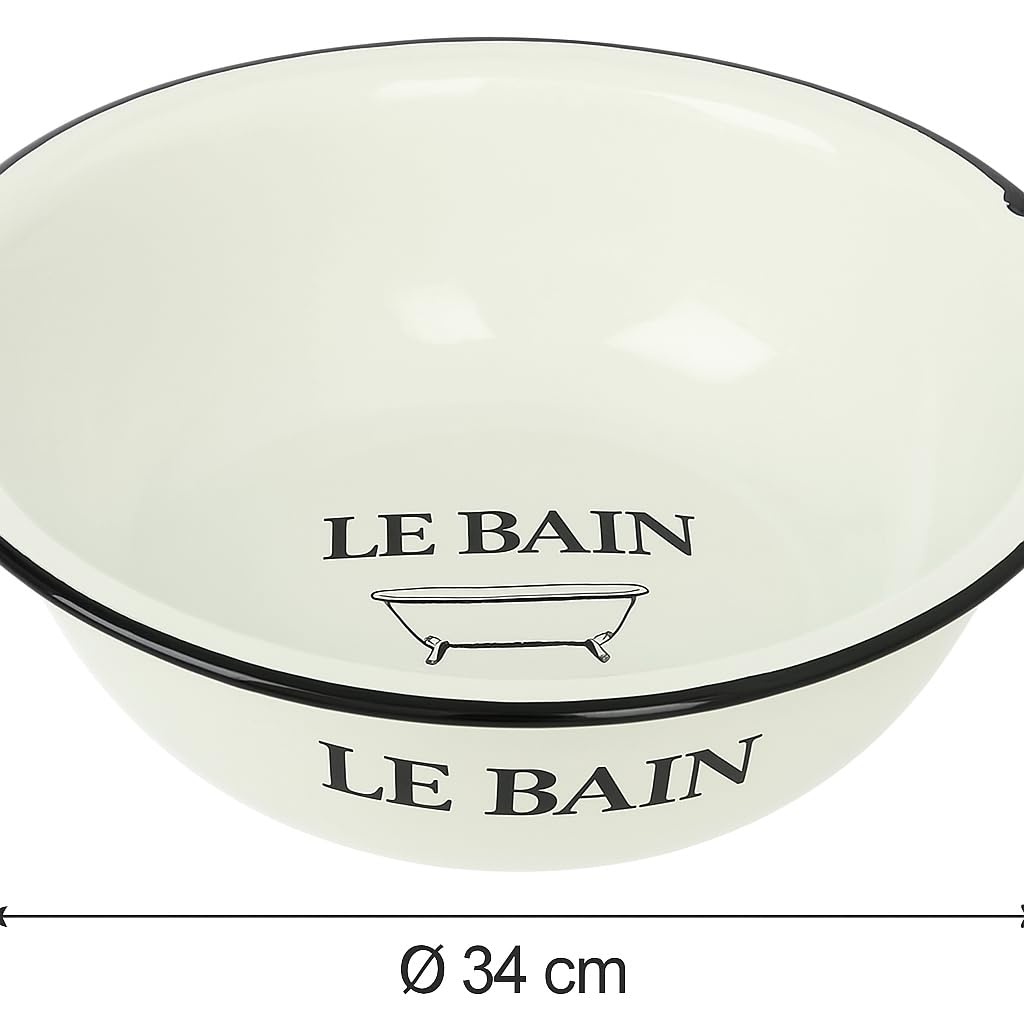 khevga Waschschüssel Emaille rund 34 x 10 cm – stabile Emailleschüssel für Küche, Garten und Camping, klassisch weiß mit Rand, vielseitig einsetzbar