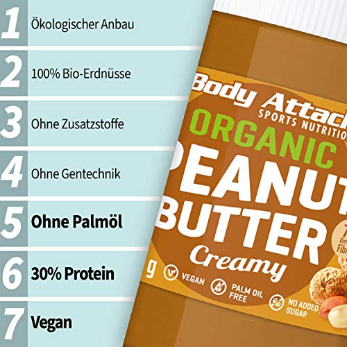 Body Attack Organic Peanut Butter Crunchy, 1kg