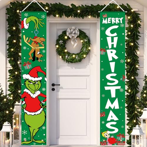 Christmas Decorations Christmas Decor Green Banner Xmas Porch Door Sign Welcome Banner for Indoor Outdoor Wall Home