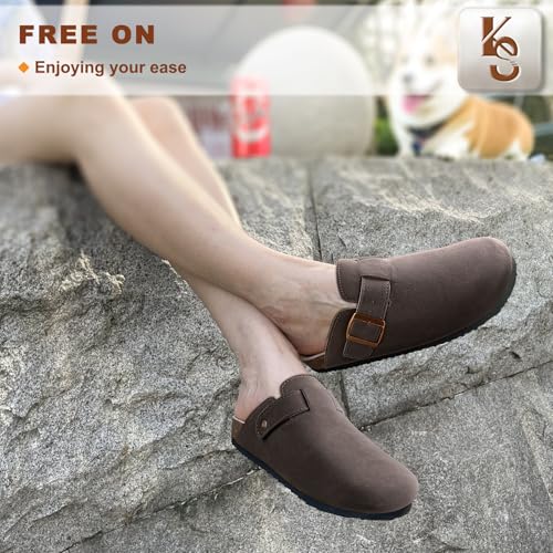 Image of KEMISANT Men Clogs-Comfortable Suede Mules Slippers Sandals Nurse Potato Shoes Unisex-Cushioned Cork-Footbed