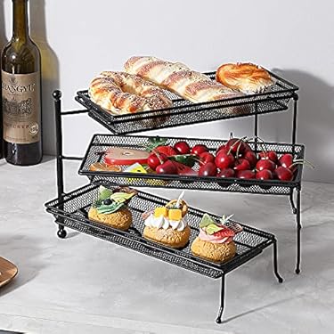 AMAZON - Livoccur 3 Tiered Serving Stand, Collapsible Rectangular Food Tray Stand with Grid Tray for Cupcake Fruit Weddings Tea Parties Birthdays