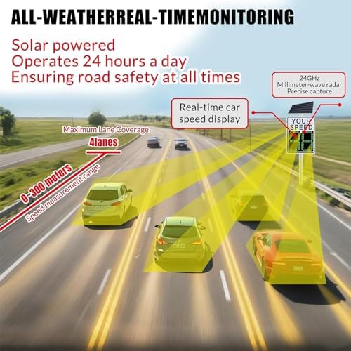 Wireless Solar Speed Limit Sign with Radar Feedback, LED Speed Display, High Visibility Reflective Board for Road Safety, Weatherproof Traffic Control Solution