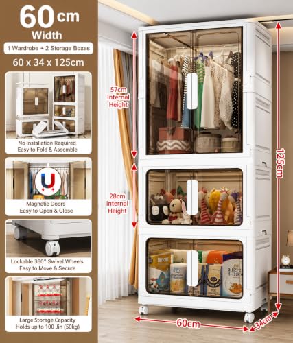 Image of YASONIC Plastic Wardrobe for Kids, Baby Cupboard for Storage, 12 Cubes Almirah, Cupboard for Clothes, Collapsible Wardrobe for Metal Utility Storage Cart with Wheels (WHITE-SJM01060-2)