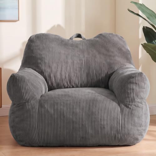 HUGHEAVEN Big Bean Bag Chair for Adults, Giant Oversized Bean Bag Couch, Comfy Reading Chair with Armrests, Soft Cozy Chair for Bedroom, Lounge Sofa for Gaming, Napping & Relaxing, Grey by HUGHEAVEN - Used condition - US$127.49