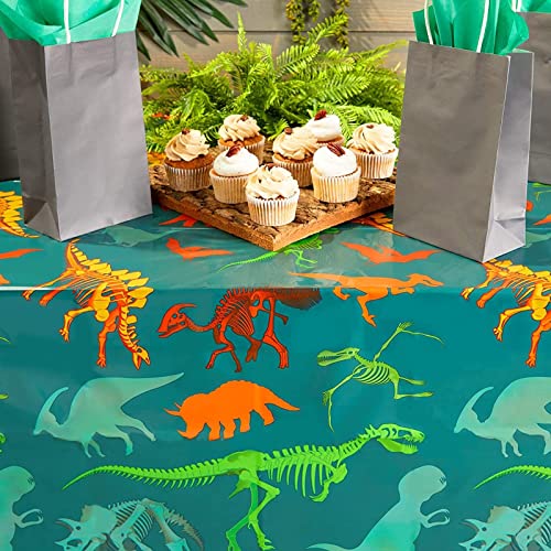 Image of BLUE PANDA Dinosaur Tablecloths for Birthday Party - 54 x 108 in, Green, Pack of 3, Disposable Plastic - Dinosaur Birthday Tablecloth - Disposable Table Covers for Baby Shower Decor