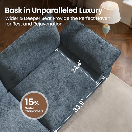 Image of PHI VILLA Cloud Modular Couch Sets with Swivel Accent Chair, 123.6 inch Sectional Sofa with L-Shaped Chaise, 4-Seater Couches with Ottoman for Living Room, Chenille Dark Cyan Sofa & Corduroy Beige Chair