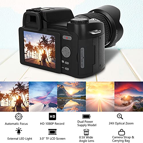 RANNYY Digitalkamera, 33MP Digitalkamera DSLR 0,5X Weitwinkelobjektiv + 24X Teleobjektiv + LED-Licht – Bild 7